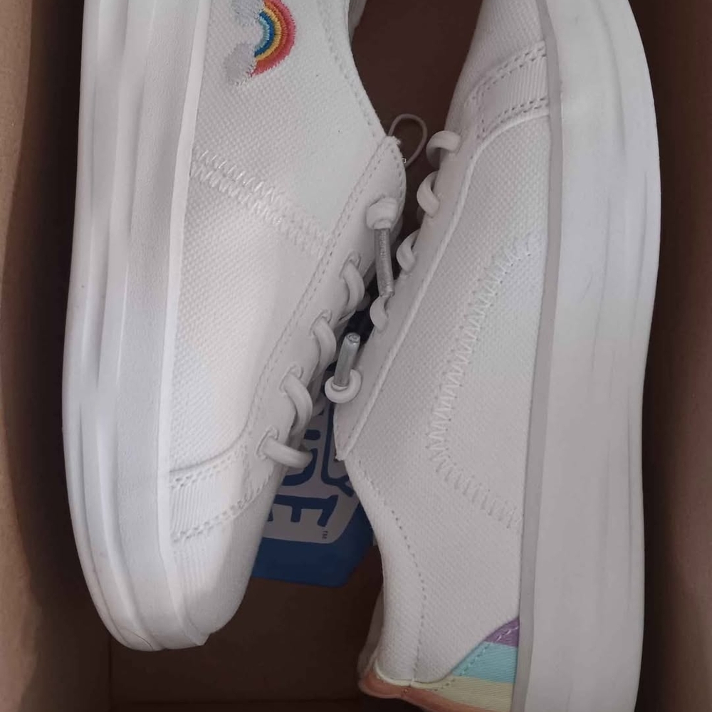 White Sneakers with Rainbow Detail